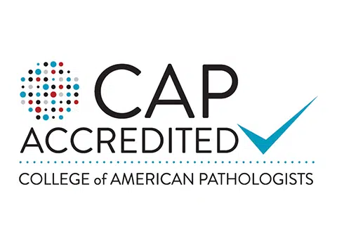 Logo of the College of American Pathologists (CAP) features a cluster of colorful dots forming a partial circle next to the words